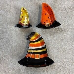 BW Boston Warehouse Set Of 3 Nesting Ceramic Witch Hat Halloween Candy Dishes